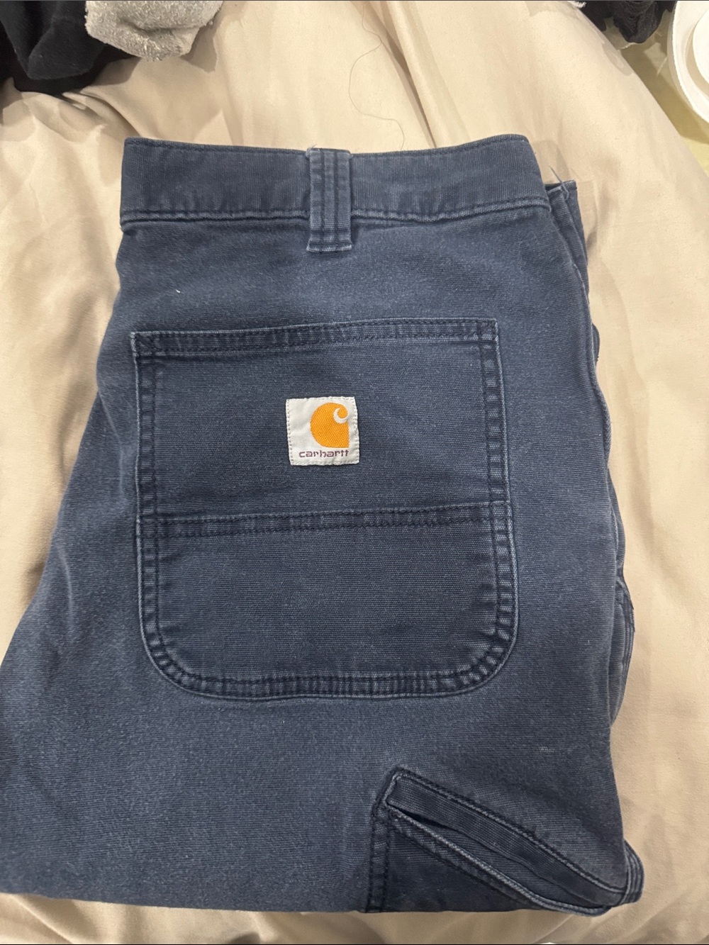 Carhartt Men's Dark Blue Relaxed Fit Double-Knee Work Jeans